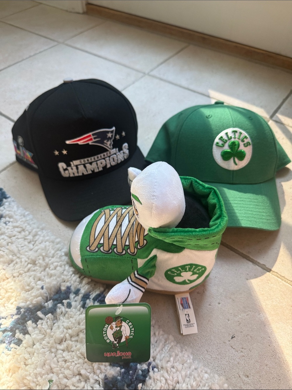 Boston Celtics Plush Shoe Buddy Toy and 2 Hats